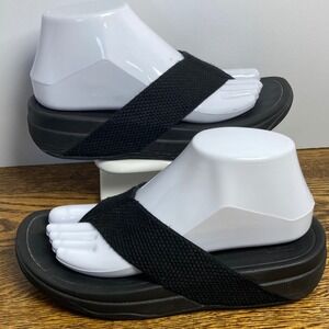 FitFlop Surfa Black Textile Platform Thong Sandals Womens 7 H84-001